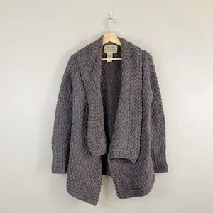 Aran Sweater Market Women's Cardigan Sweater Virgin Wool Gray Cable Knit Small S